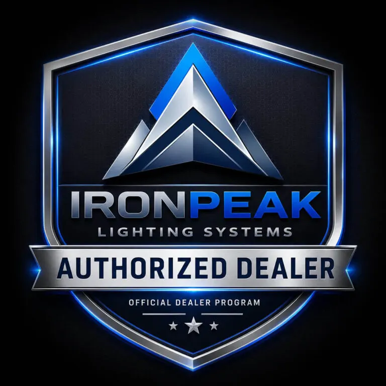 Solas Lighting IronPeak certified permanent lighting dealer badge for Middle Tennessee